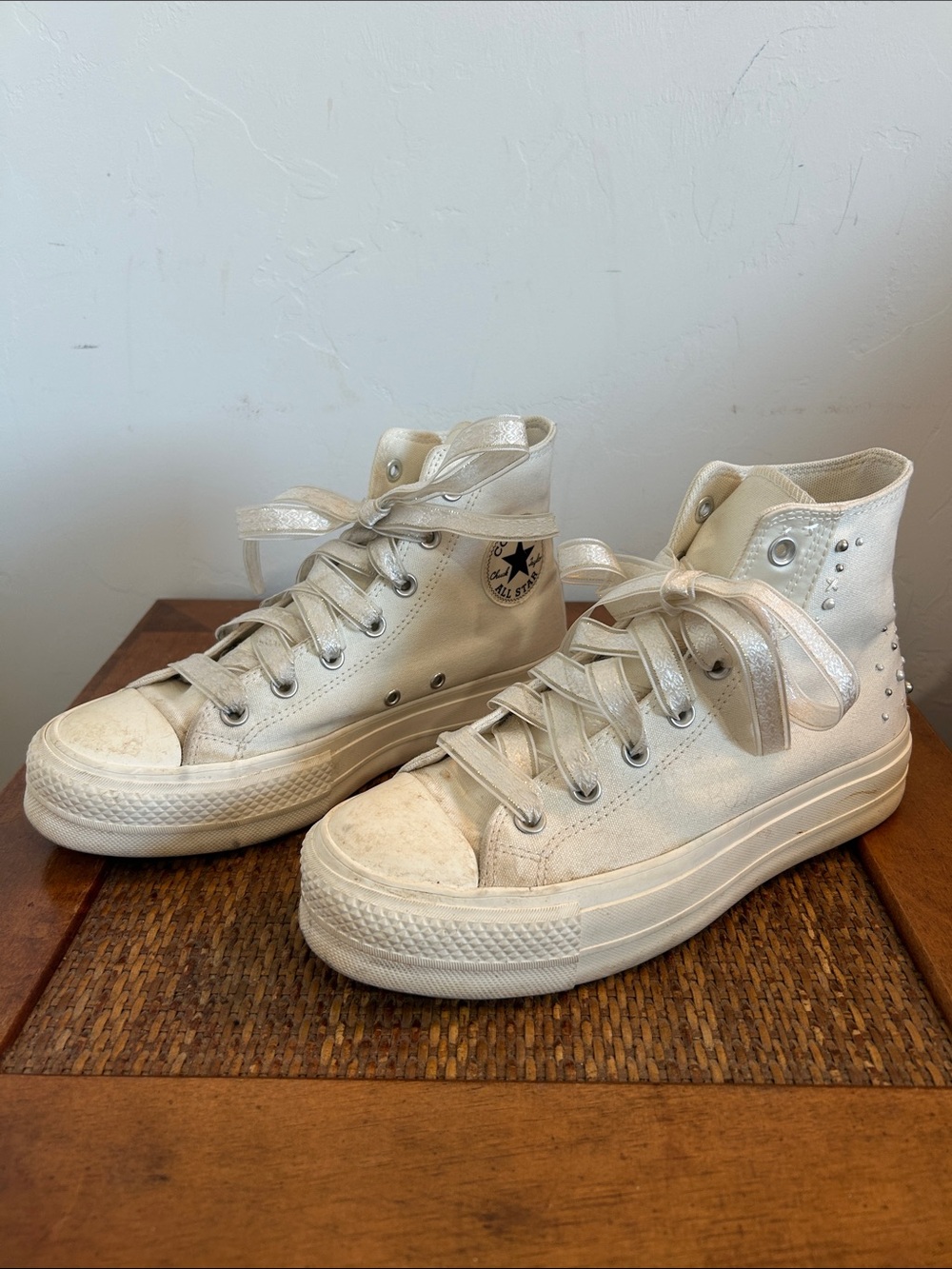 Converse Embellished High-Top Platform Sneakers in Cream - Bridal Shoe!